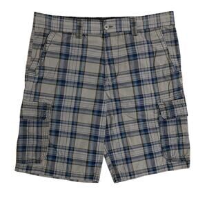 OP Ocean Pacific Board Shorts Mens 40 Gray/Blue Plaid Cargo Beach‎ Casual